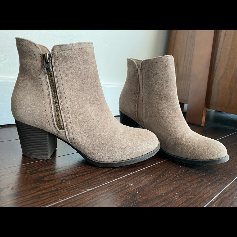Taupe Suede Ankle Boots with Faux Fur Lining